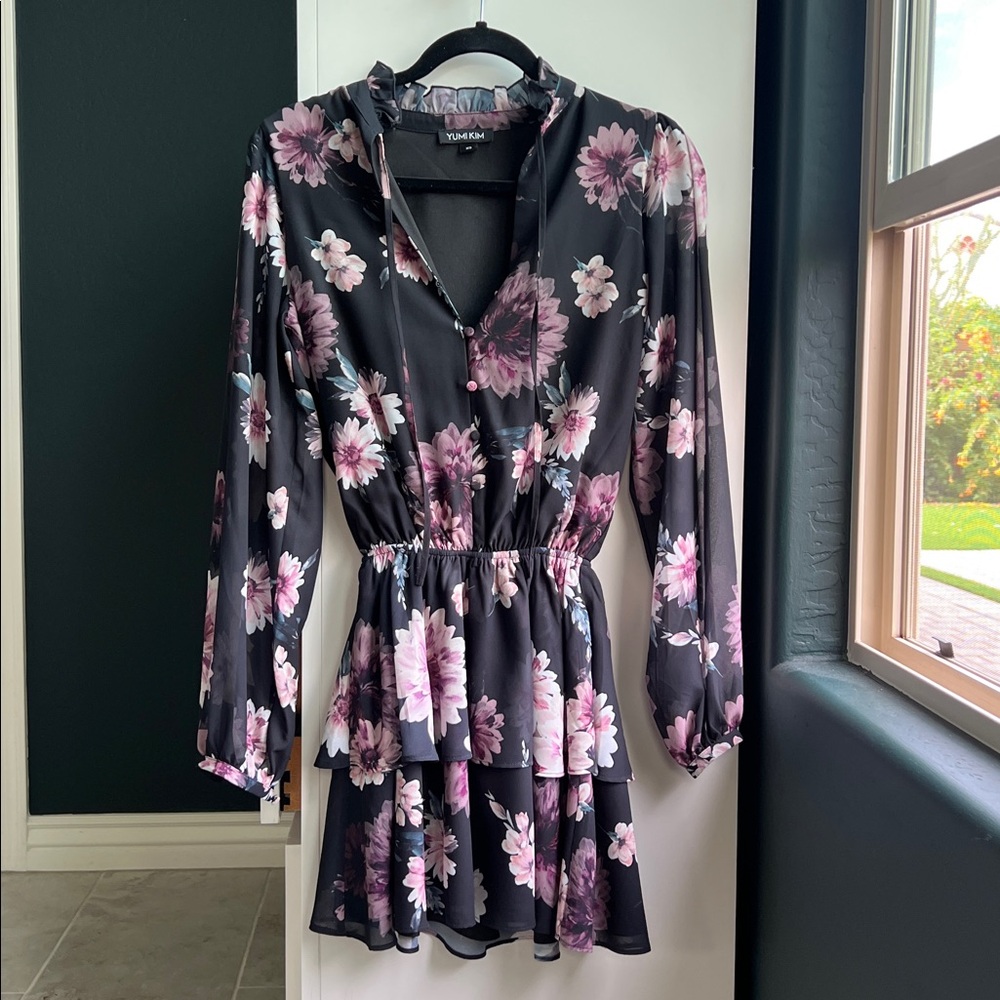 Yumi Kim Black and Pink Floral Dress